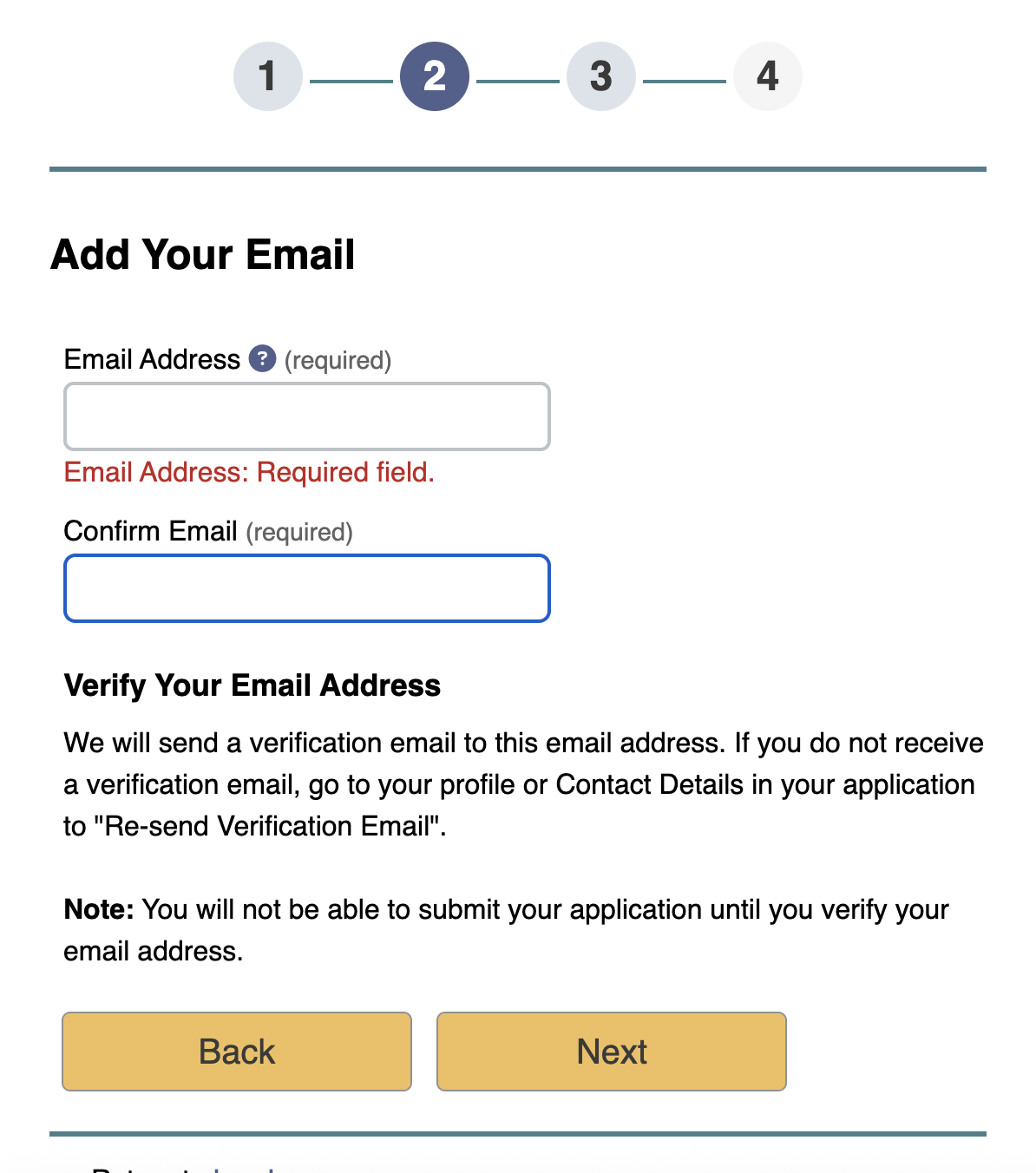 OUAC Account Creation Step 2
